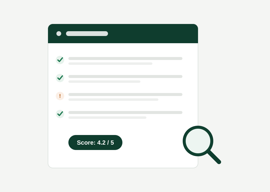 Illustration of a review checklist with a passing score and a flagged item